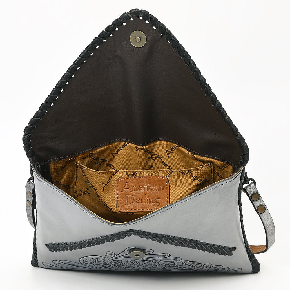 ADBG1109 American Darling Hand-Tooled Genuine Leather Western Envelope Bag - Floral Carved Crossbody