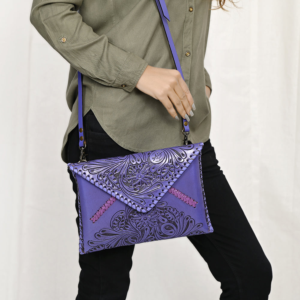 ADBG1109 American Darling Hand-Tooled Genuine Leather Western Envelope Bag - Floral Carved Crossbody