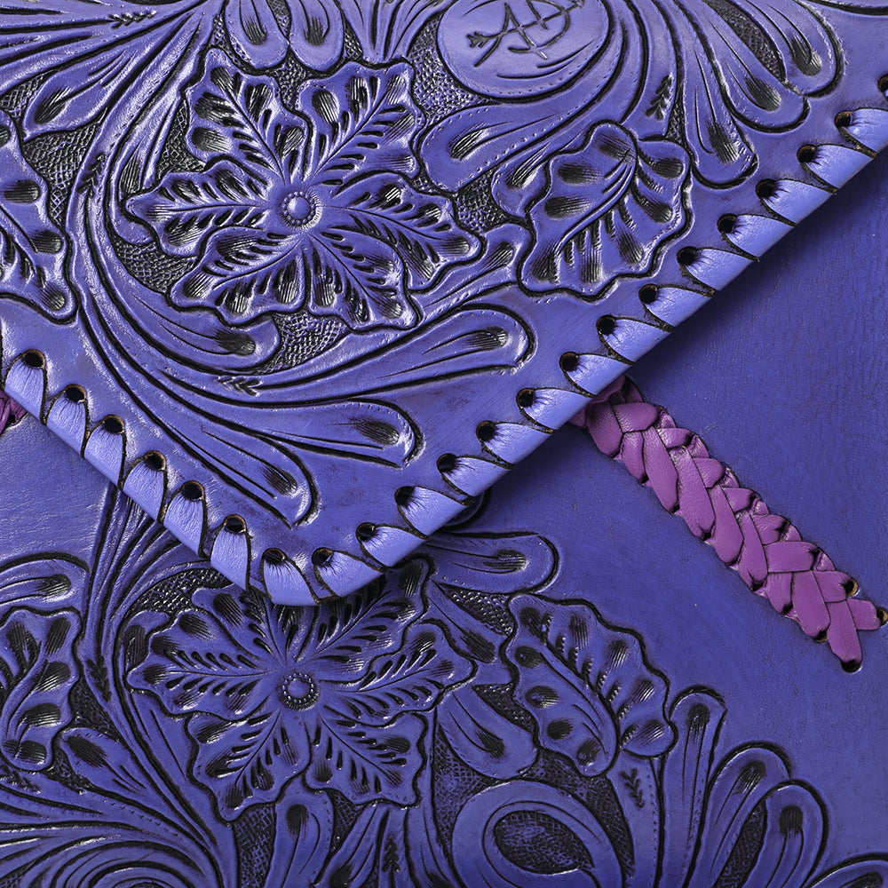 ADBG1109 American Darling Hand-Tooled Genuine Leather Western Envelope Bag - Floral Carved Crossbody