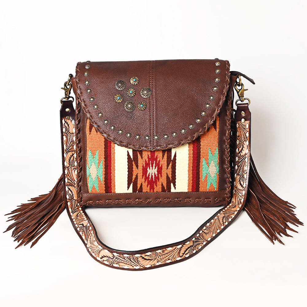 ADBGA526 American Darling Western Leather Hand Woven Saddle Blanket Cross body Bag