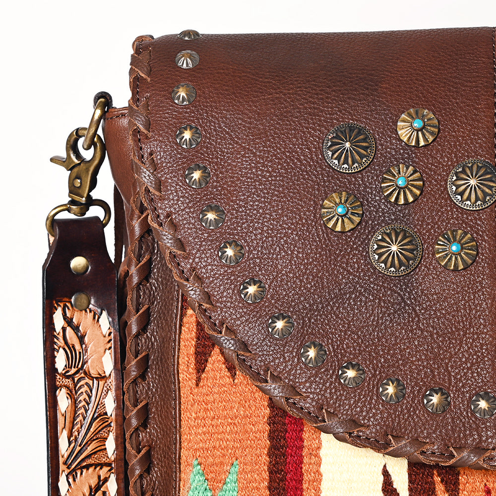 ADBGA526 American Darling Western Leather Hand Woven Saddle Blanket Cross body Bag