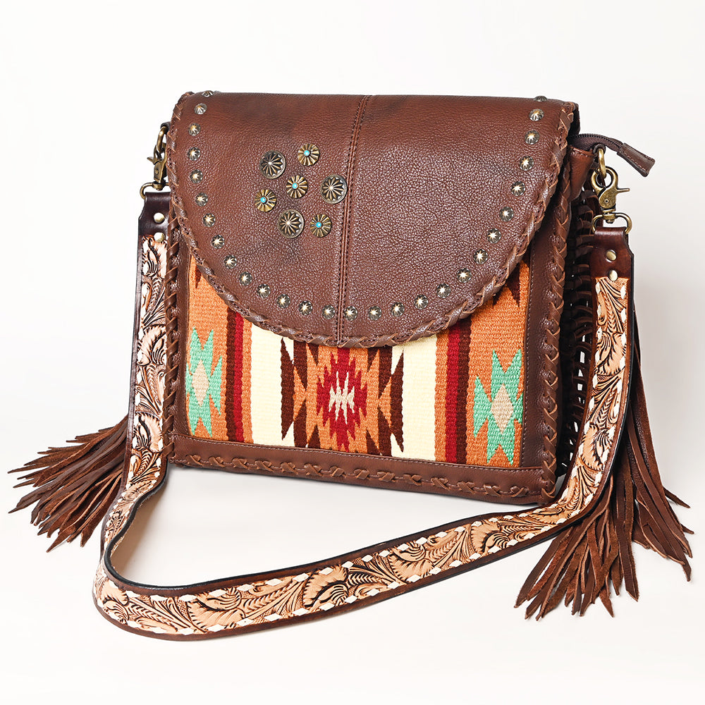 ADBGA526 American Darling Western Leather Hand Woven Saddle Blanket Cross body Bag