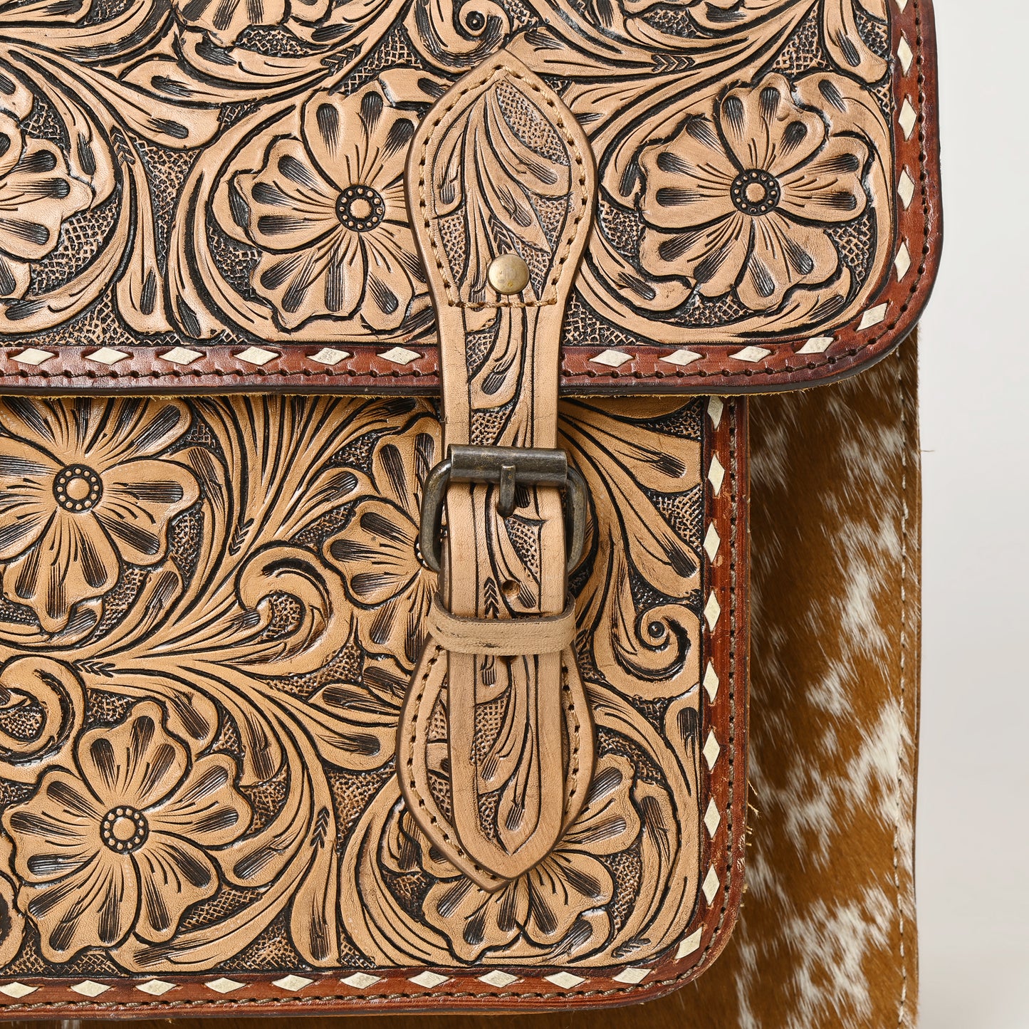 ADBG1426 American Darling Western Leather Hand-Tooled Backpack Bag with Genuine Leather & Cowhide Detail