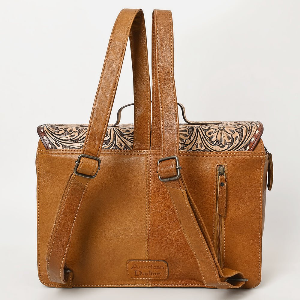 ADBG1426 American Darling Western Leather Hand-Tooled Backpack Bag with Genuine Leather & Cowhide Detail