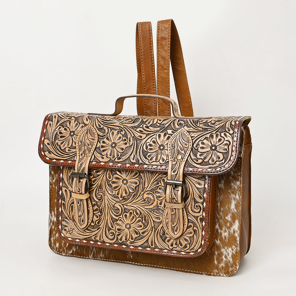ADBG1426 American Darling Western Leather Hand-Tooled Backpack Bag with Genuine Leather & Cowhide Detail