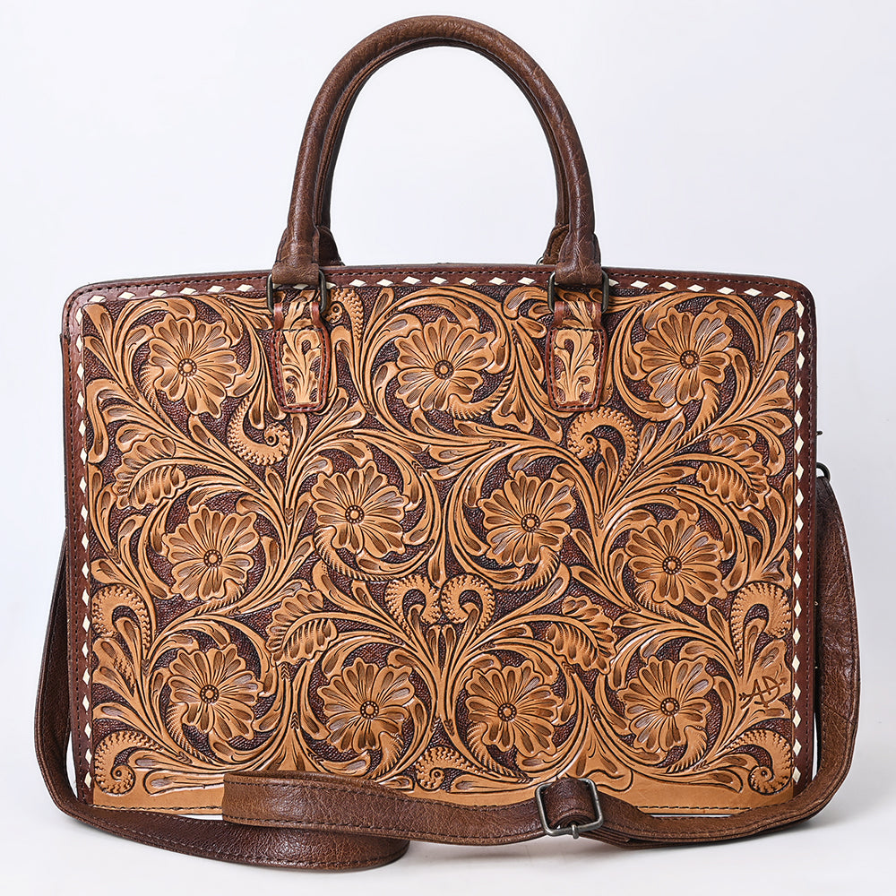 ADBG1429 American Darling Hand-Tooled Genuine Leather Western Tote Bag - Floral Carved Artisan Design