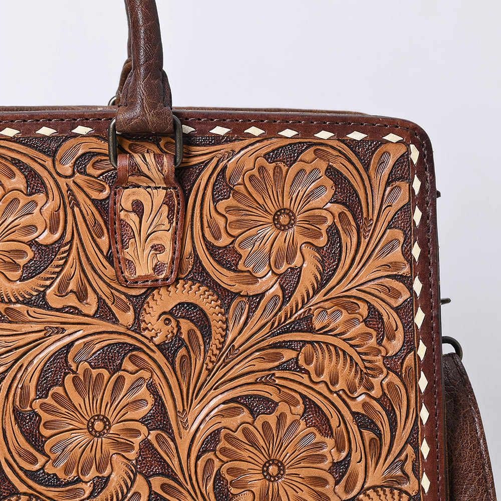 ADBG1429 American Darling Hand-Tooled Genuine Leather Western Tote Bag - Floral Carved Artisan Design