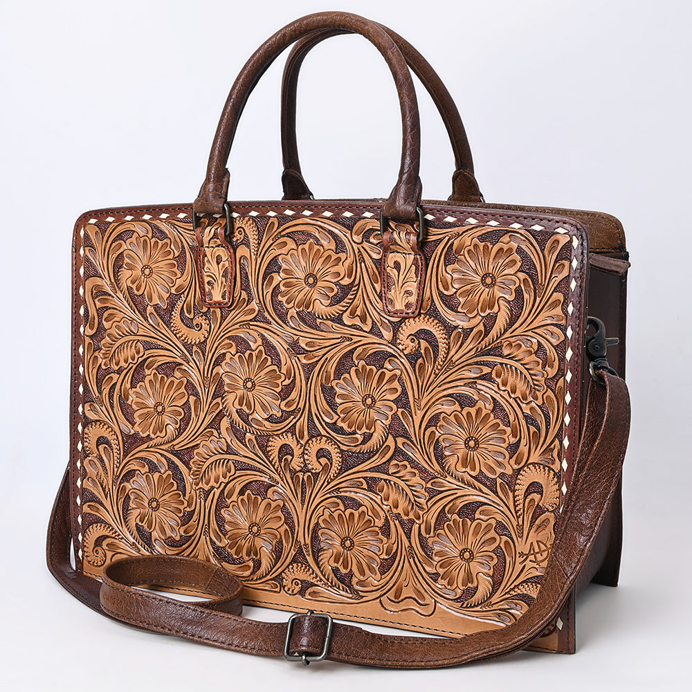 ADBG1429 American Darling Hand-Tooled Genuine Leather Western Tote Bag - Floral Carved Artisan Design