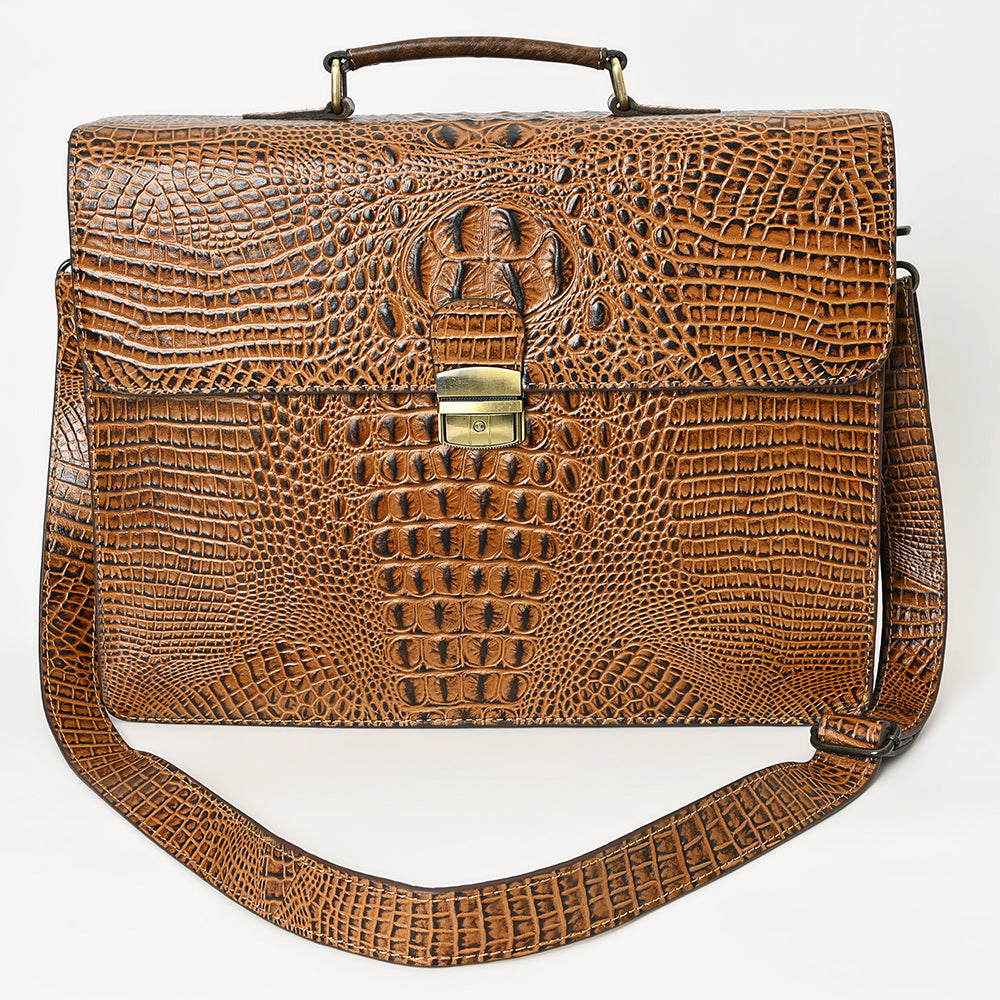 ADBG1430 American Darling Crocodile Embossed Genuine Leather Western Briefcase Bag - American Darling Work Tote