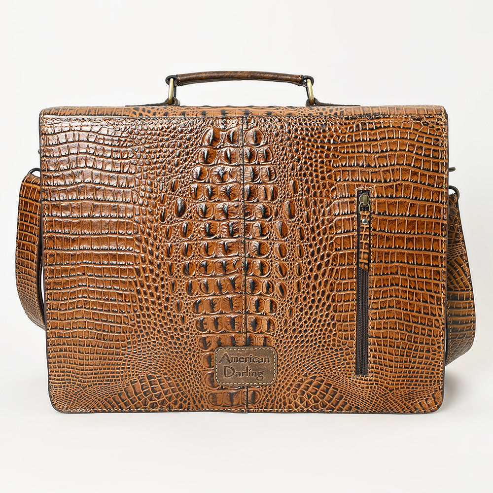 ADBG1430 American Darling Crocodile Embossed Genuine Leather Western Briefcase Bag - American Darling Work Tote