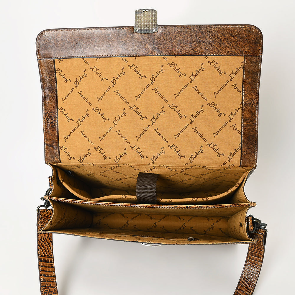 ADBG1430 American Darling Crocodile Embossed Genuine Leather Western Briefcase Bag - American Darling Work Tote
