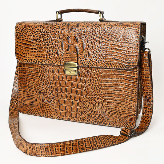 ADBG1430 American Darling Crocodile Embossed Genuine Leather Western Briefcase Bag - American Darling Work Tote