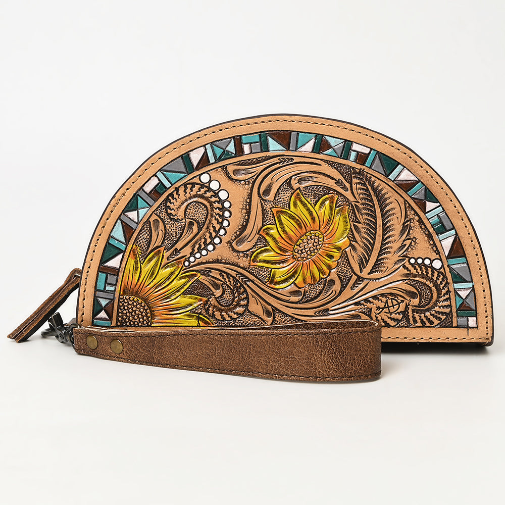 ADBG1433 American Darling Hand-Tooled Genuine Leather Western Taco Bag - Floral Carved Artisan Wristlet