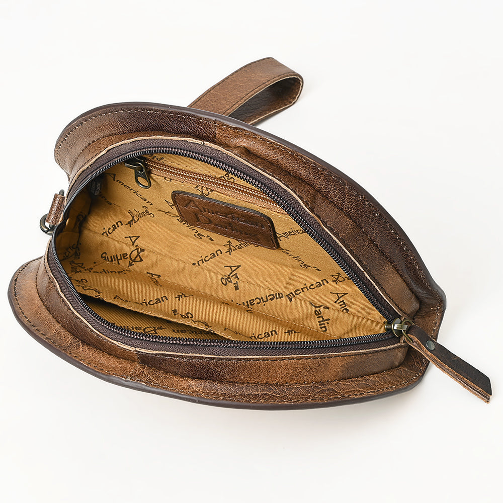 ADBG1433 American Darling Hand-Tooled Genuine Leather Western Taco Bag - Floral Carved Artisan Wristlet