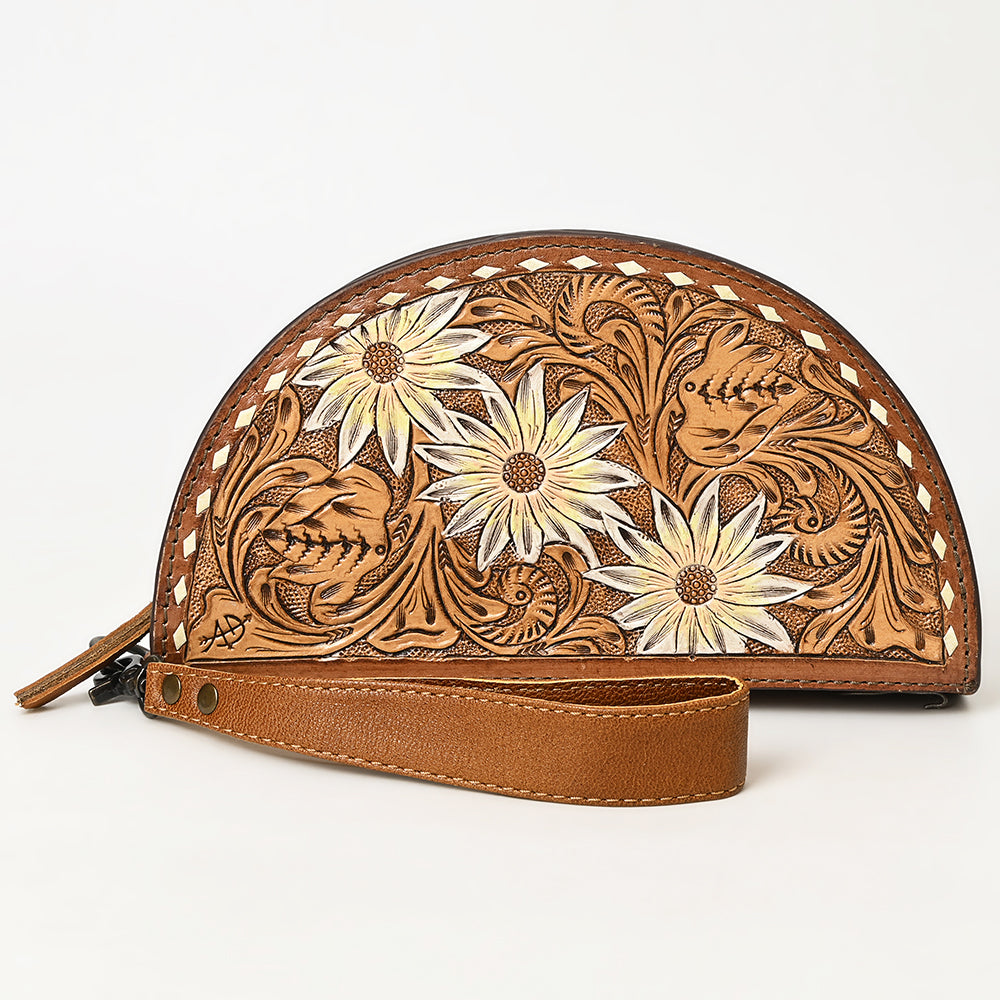 ADBG1433 American Darling Hand-Tooled Genuine Leather Western Taco Bag - Floral Carved Artisan Wristlet
