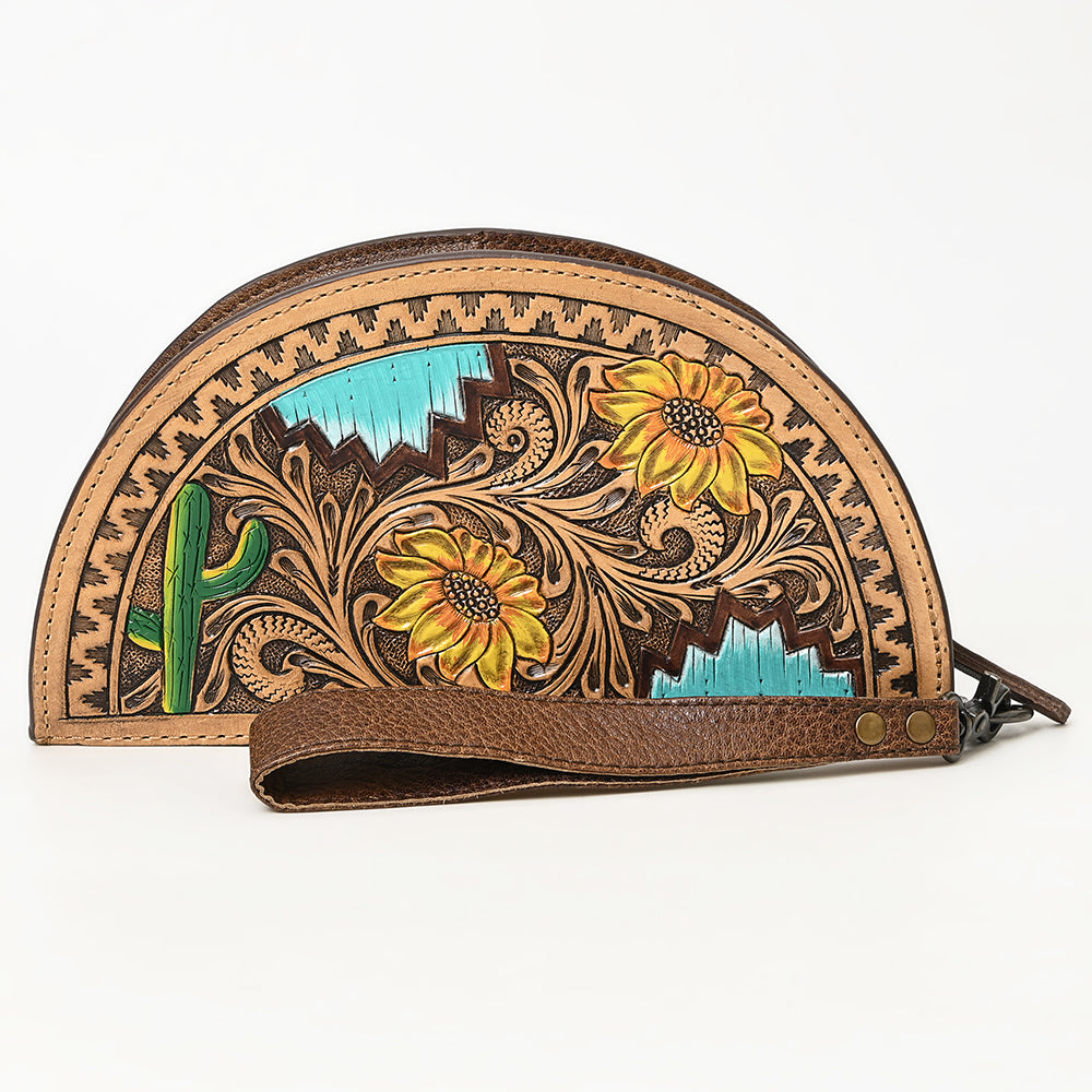 ADBG1433 American Darling Hand-Tooled Genuine Leather Western Taco Bag - Floral Carved Artisan Wristlet
