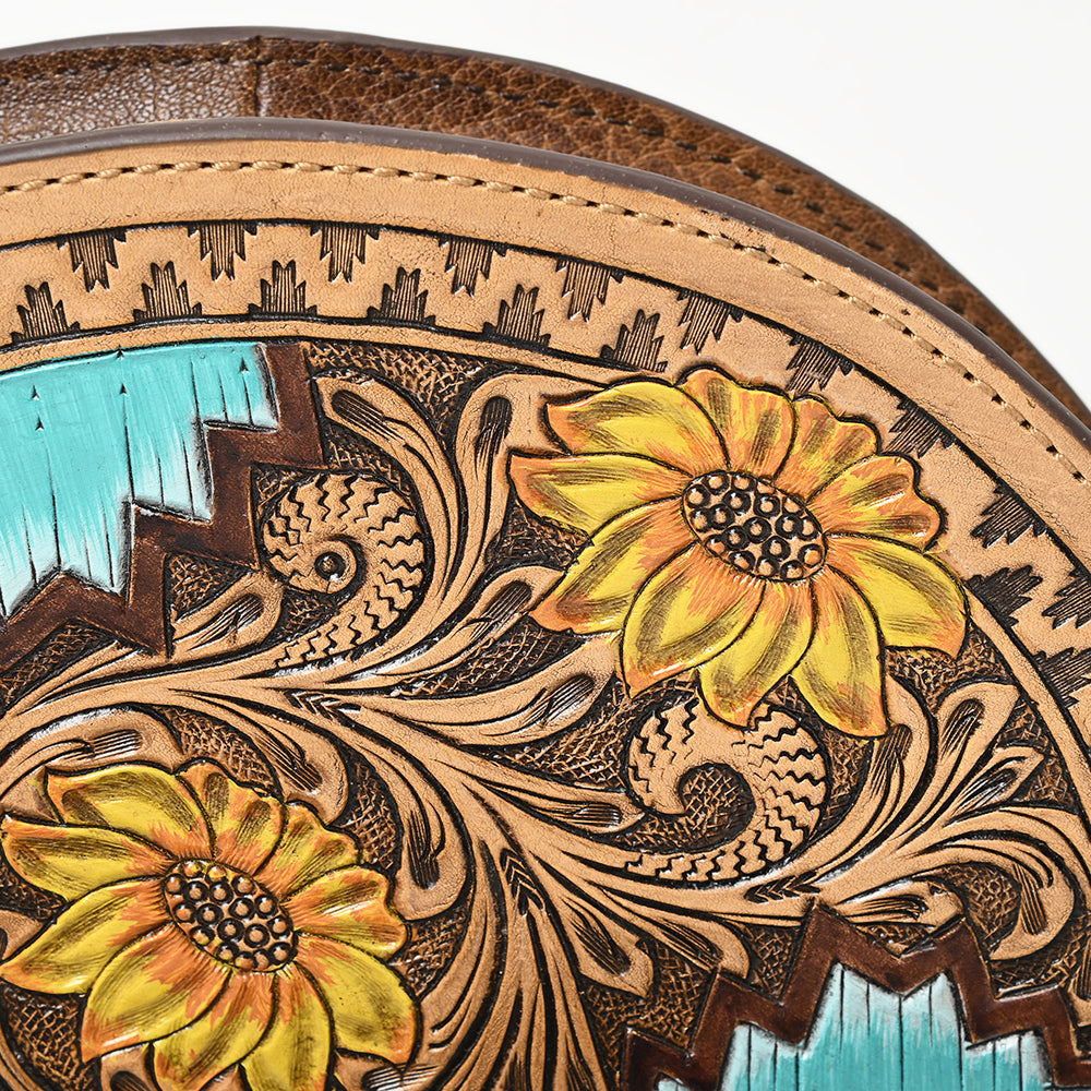 ADBG1433 American Darling Hand-Tooled Genuine Leather Western Taco Bag - Floral Carved Artisan Wristlet