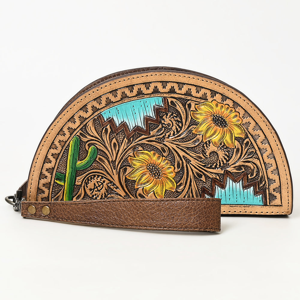 ADBG1433 American Darling Hand-Tooled Genuine Leather Western Taco Bag - Floral Carved Artisan Wristlet