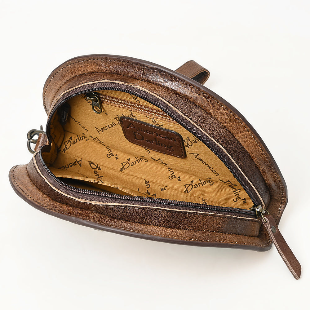 ADBG1433 American Darling Hand-Tooled Genuine Leather Western Taco Bag - Floral Carved Artisan Wristlet