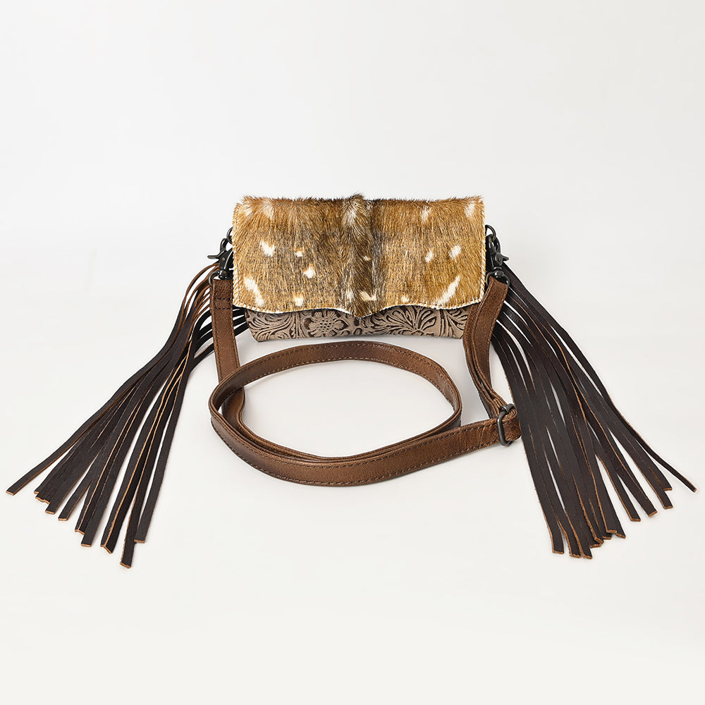 ADBG1434 American Darling Hair-On Cowhide Genuine Leather Western Crossbody Bag with Fringe