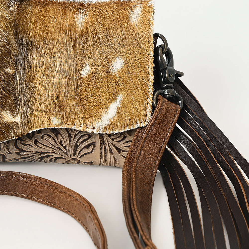 ADBG1434 American Darling Hair-On Cowhide Genuine Leather Western Crossbody Bag with Fringe
