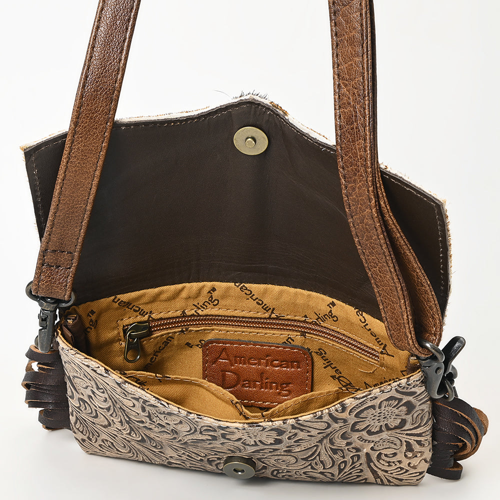 ADBG1434 American Darling Hair-On Cowhide Genuine Leather Western Crossbody Bag with Fringe