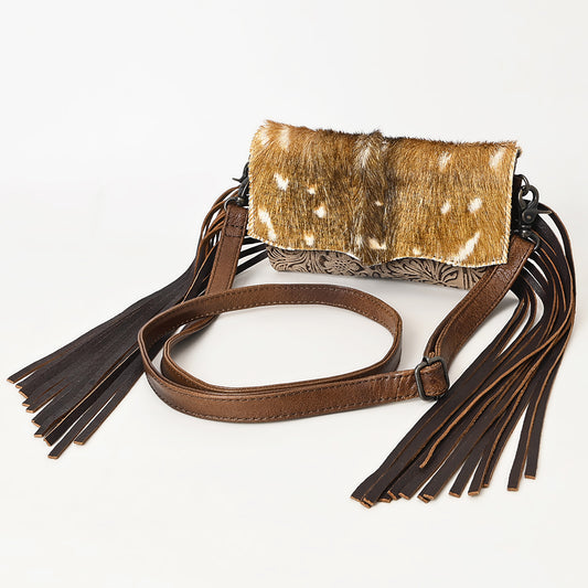 ADBG1434 American Darling Hair-On Cowhide Genuine Leather Western Crossbody Bag with Fringe