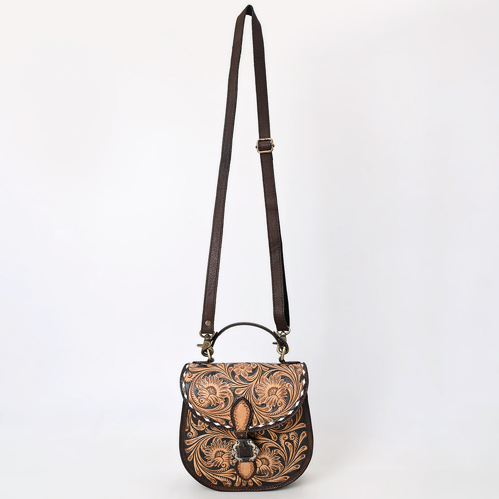ADBGA529 American Darling Western Leather Hand Tooled Floral  Crossbody Bag