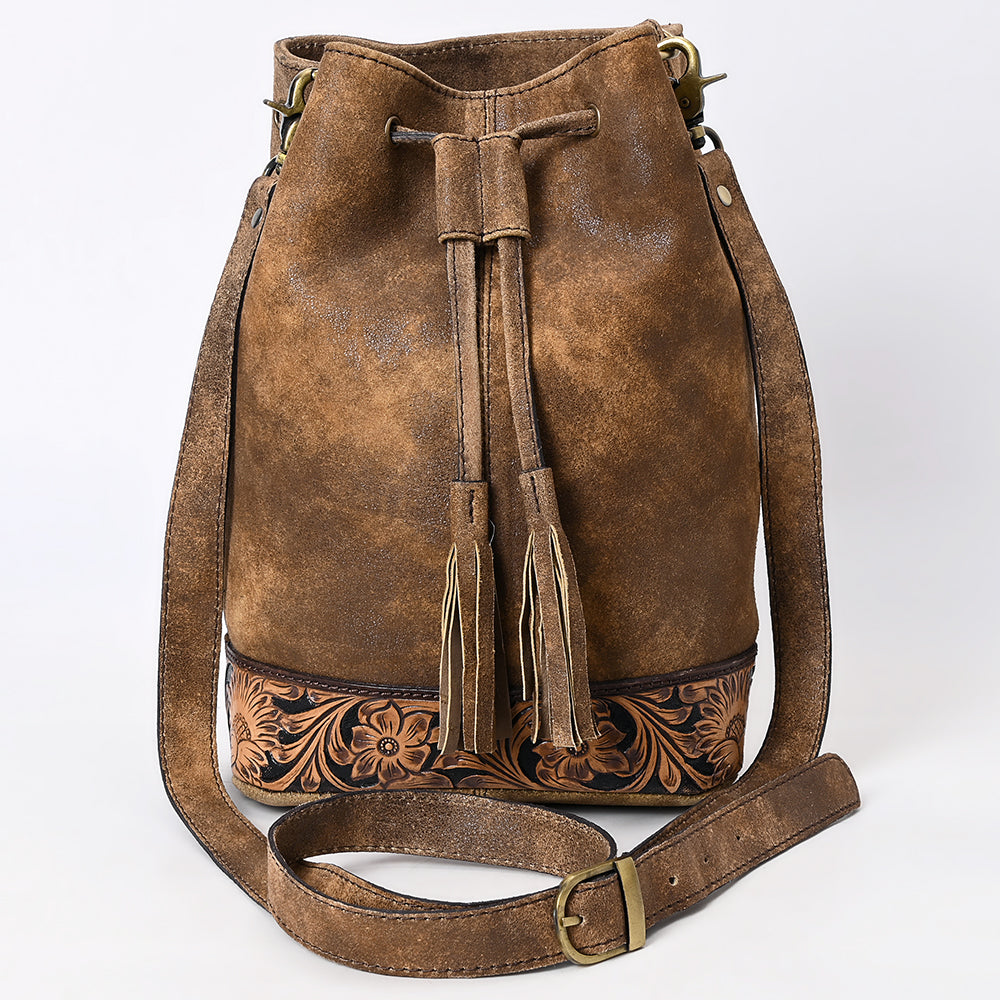 ADBGA532 American Darling Genuine Leather Bucket Bag Western Hand-Tooled Drawstring Purse