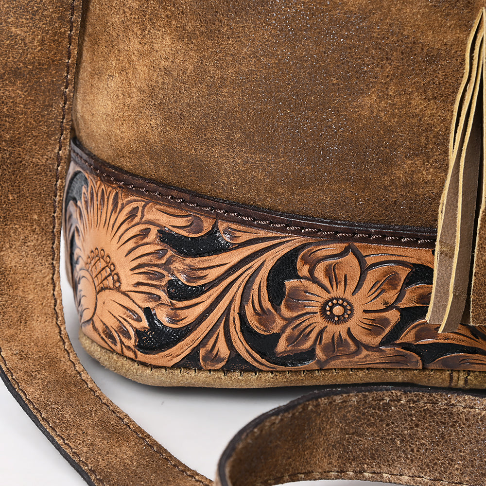 ADBGA532 American Darling Genuine Leather Bucket Bag Western Hand-Tooled Drawstring Purse