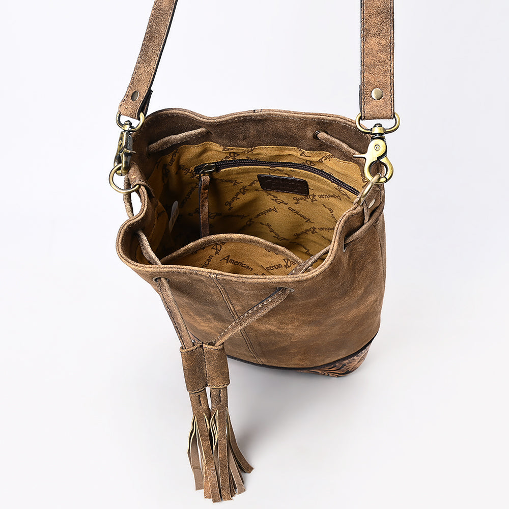 ADBGA532 American Darling Genuine Leather Bucket Bag Western Hand-Tooled Drawstring Purse