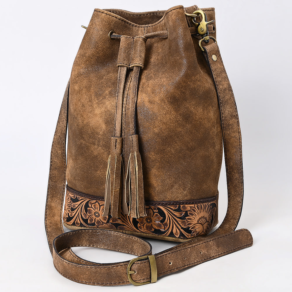 ADBGA532 American Darling Genuine Leather Bucket Bag Western Hand-Tooled Drawstring Purse