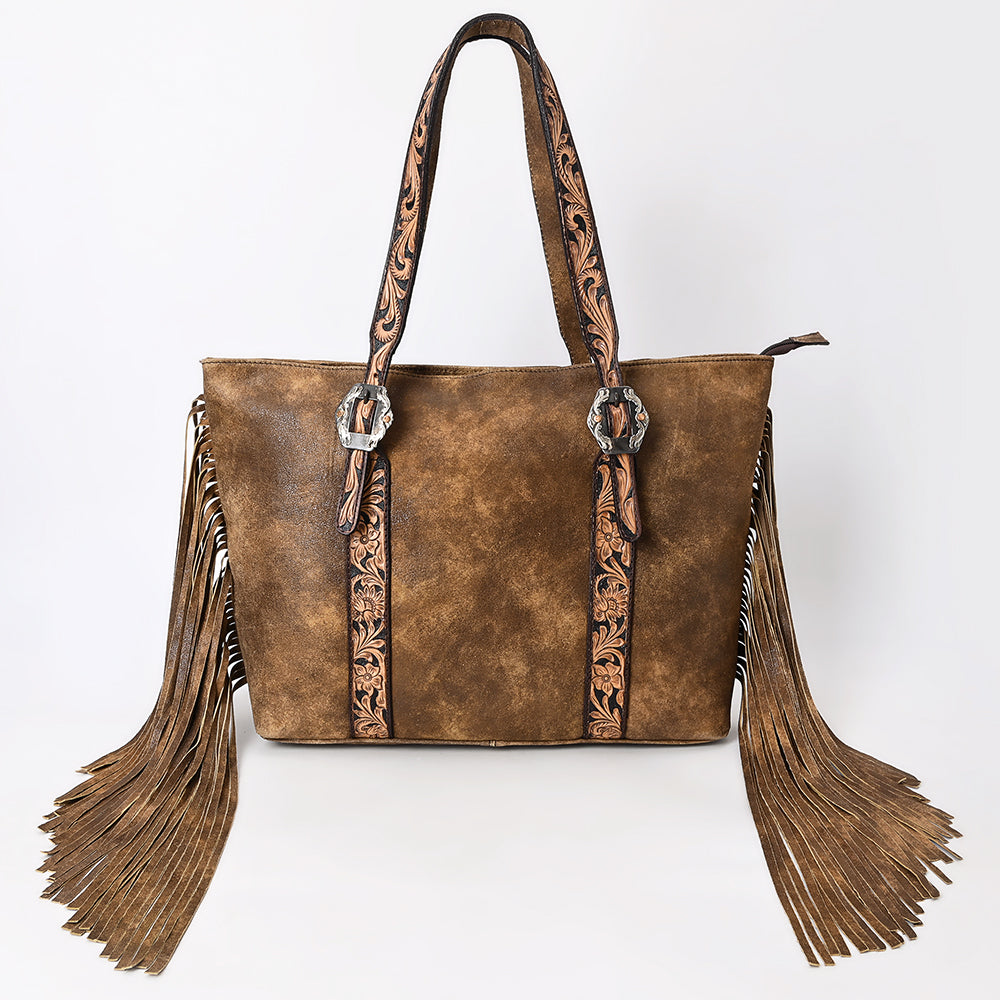 ADBGA533 American Darling Western Tote Bag Genuine Leather with Tooled Straps & Fringe