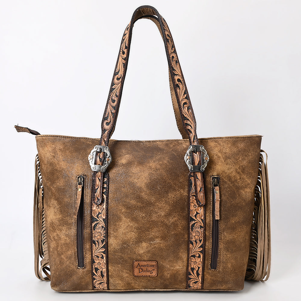 ADBGA533 American Darling Western Tote Bag Genuine Leather with Tooled Straps & Fringe