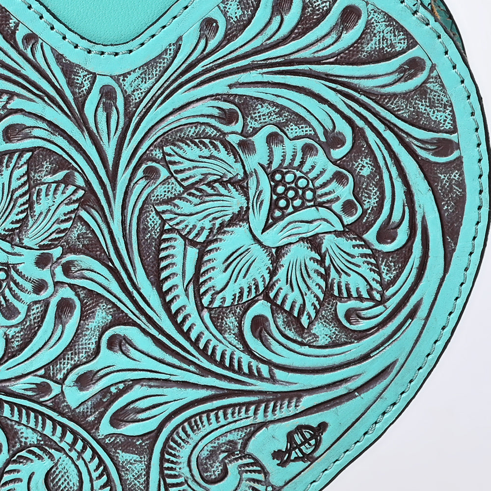 ADBGZ819 Heart-Shaped Hand-Tooled Leather Crossbody Canteen Bag with Chain Strap