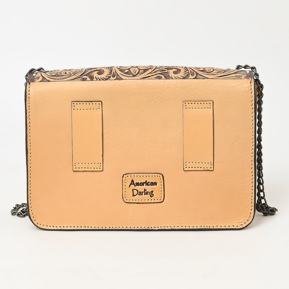 ADBGZ820 Hand-Tooled Leather Crossbody Bag with Chain Strap - Floral Western Design