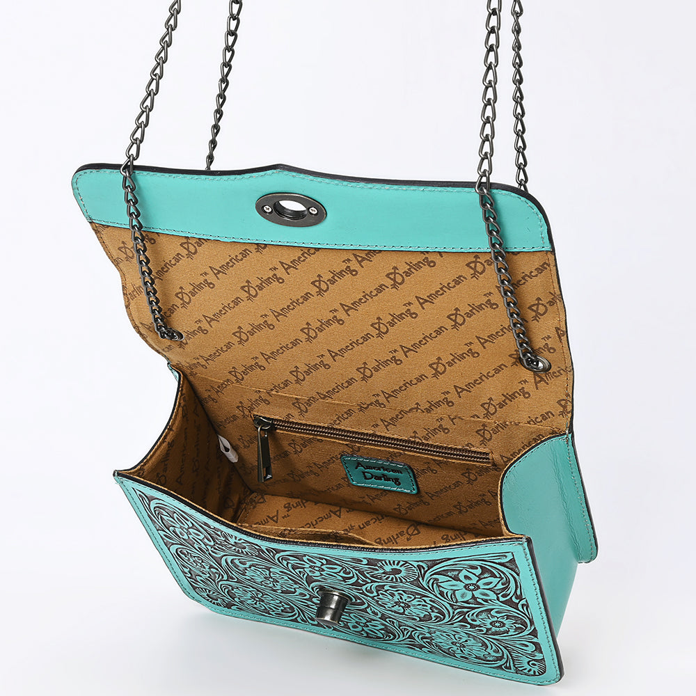 ADBGZ820 Hand-Tooled Leather Crossbody Bag with Chain Strap - Floral Western Design