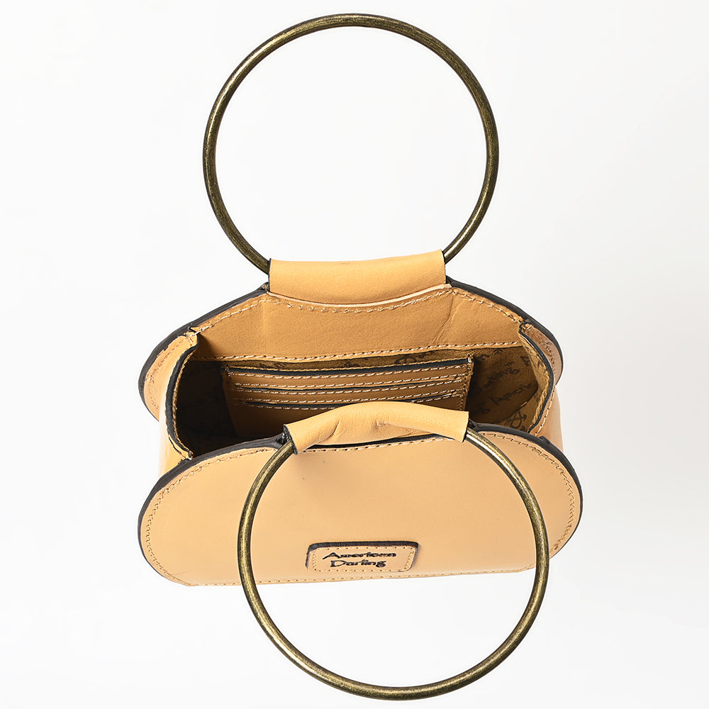 ADBGZ822 Hand-Tooled Leather Western Ring Handle Clutch Bag - Floral Design