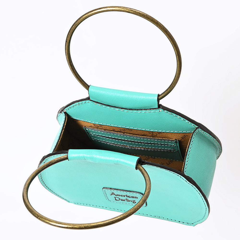 ADBGZ822 Hand-Tooled Leather Western Ring Handle Clutch Bag - Floral Design