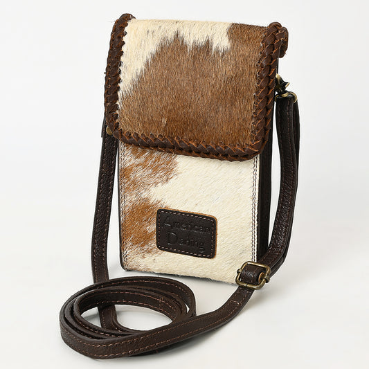 ADBGM511 Mini Hair-On Leather Crossbody - Western Cellphone Holder Bag with Braided Trim