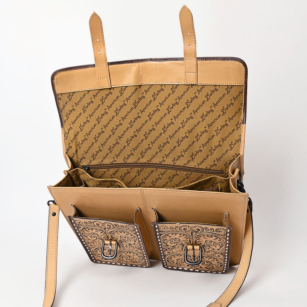 ADBGZ824 Hand-Tooled Leather Western Bag Double Pocket Briefcase Style