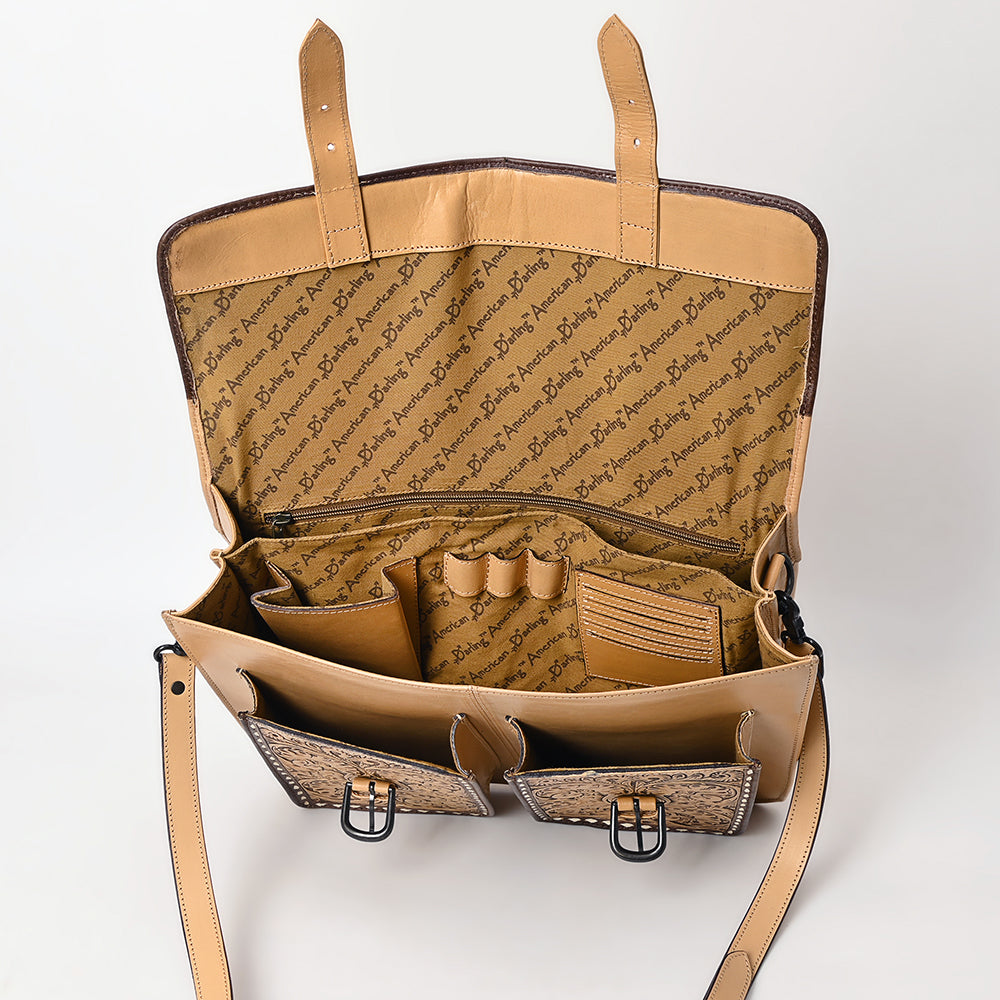 ADBGZ824 Hand-Tooled Leather Western Bag Double Pocket Briefcase Style