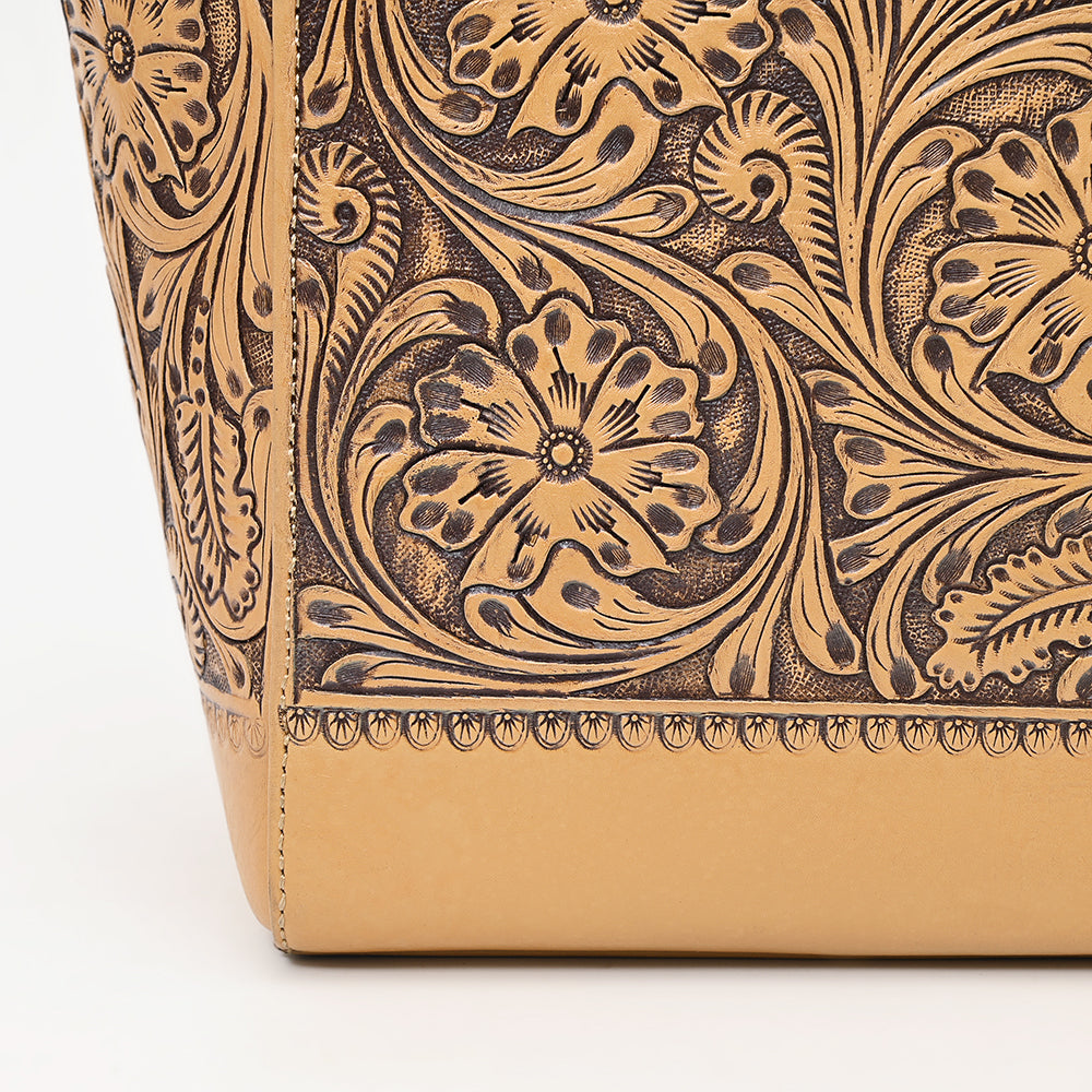 ADBGZ825 Hand-Tooled Leather Western Tote Bag - Large Floral Design