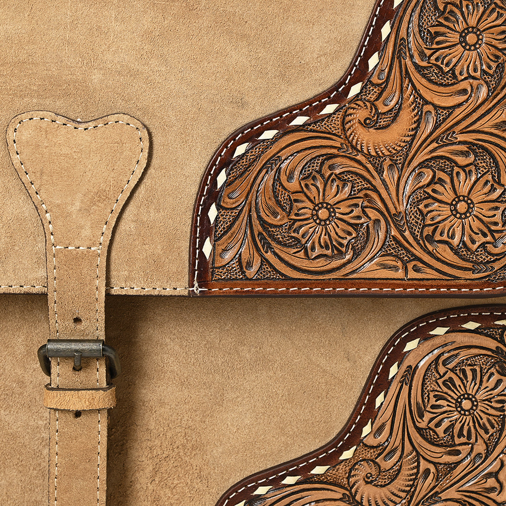 ADBG1436 American Darling Hand-Tooled Genuine Leather Western Briefcase Bag - Genuine Suede & Buckstitch Artisan Design