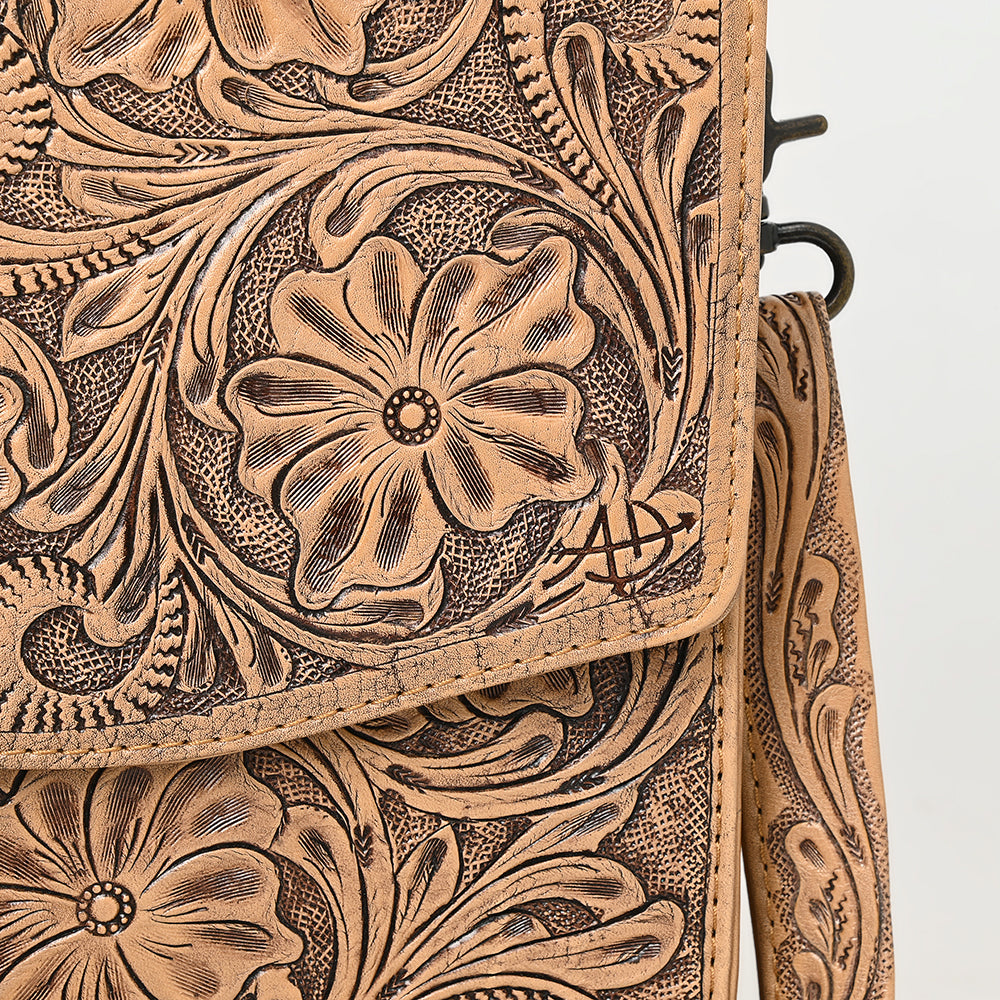 ADBG1437 American Darling Western Hand-Tooled Leather Briefcase Bag - Floral Carved Genuine Leather Work Bag