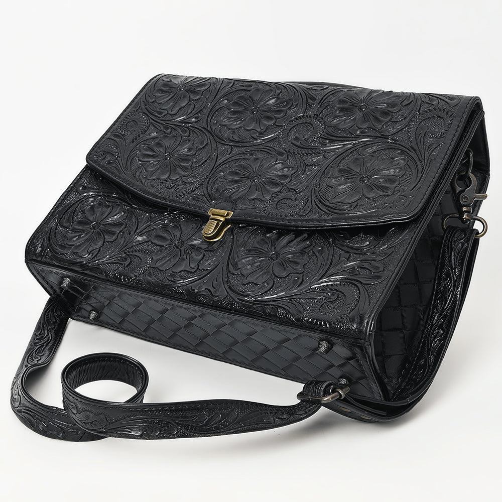 ADBG1437 American Darling Western Hand-Tooled Leather Briefcase Bag - Floral Carved Genuine Leather Work Bag