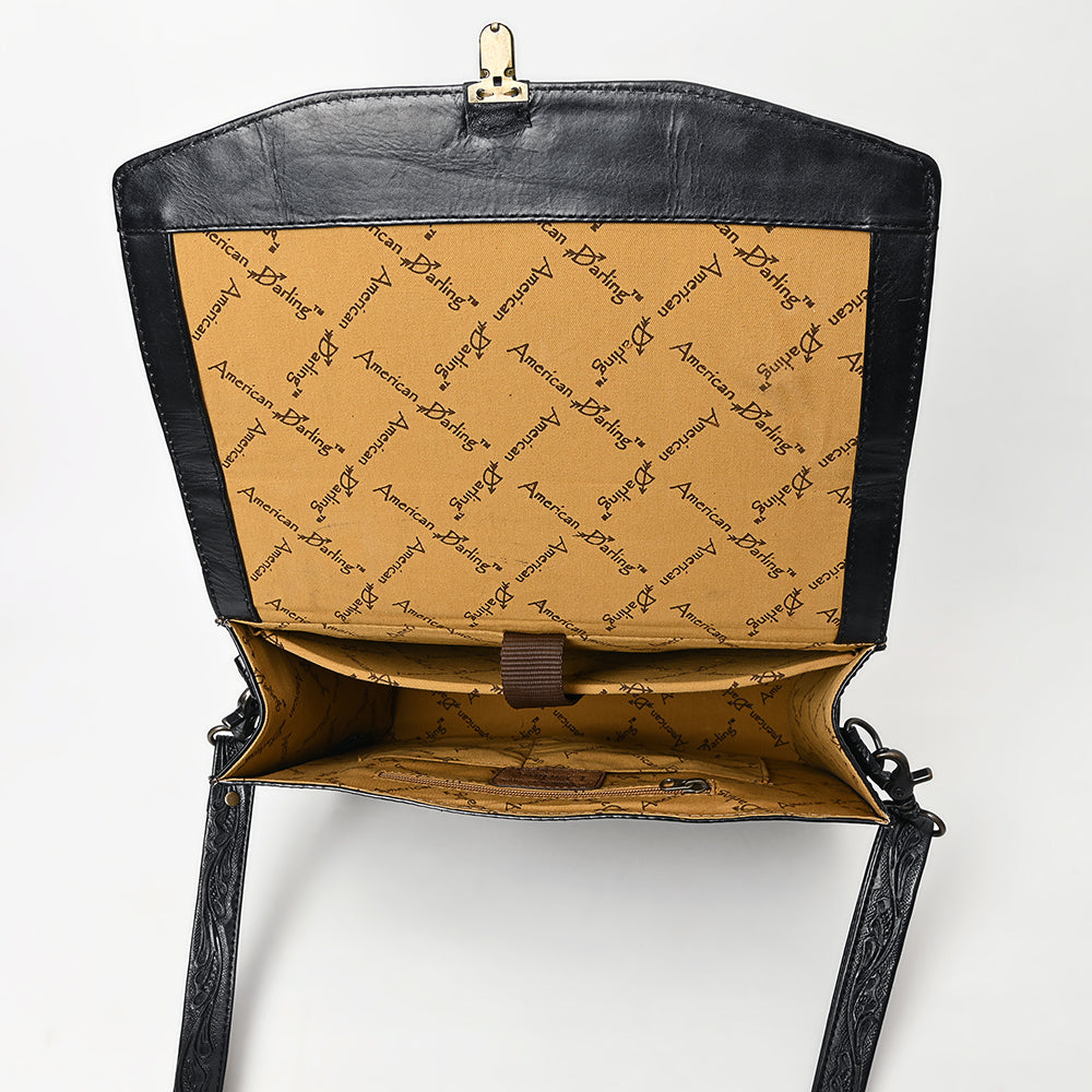 ADBG1437 American Darling Western Hand-Tooled Leather Briefcase Bag - Floral Carved Genuine Leather Work Bag
