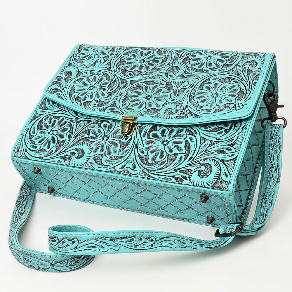 ADBG1437 American Darling Western Hand-Tooled Leather Briefcase Bag - Floral Carved Genuine Leather Work Bag