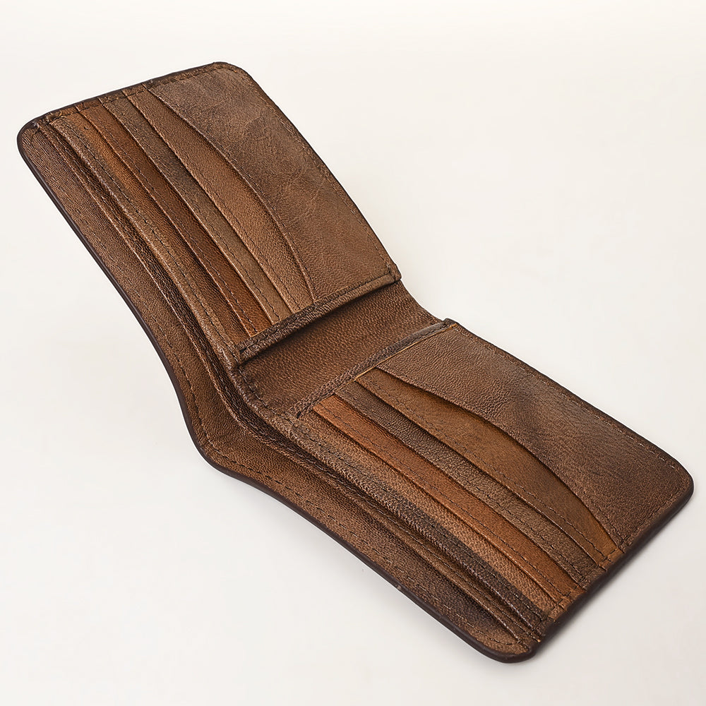 ADBG1438 American Darling Hand-Tooled Genuine Leather Western Wallet Bag with Floral Carving & Card Slots