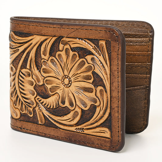 ADBG1438 American Darling Hand-Tooled Genuine Leather Western Wallet Bag with Floral Carving & Card Slots